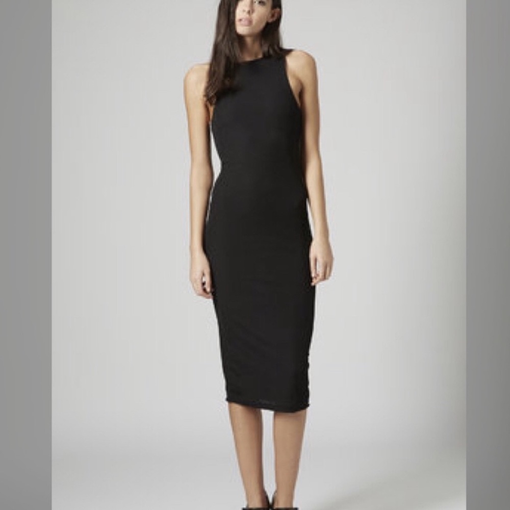 TOPSHOP Black Ribbed Knit Midi Bodycon Tank Dress